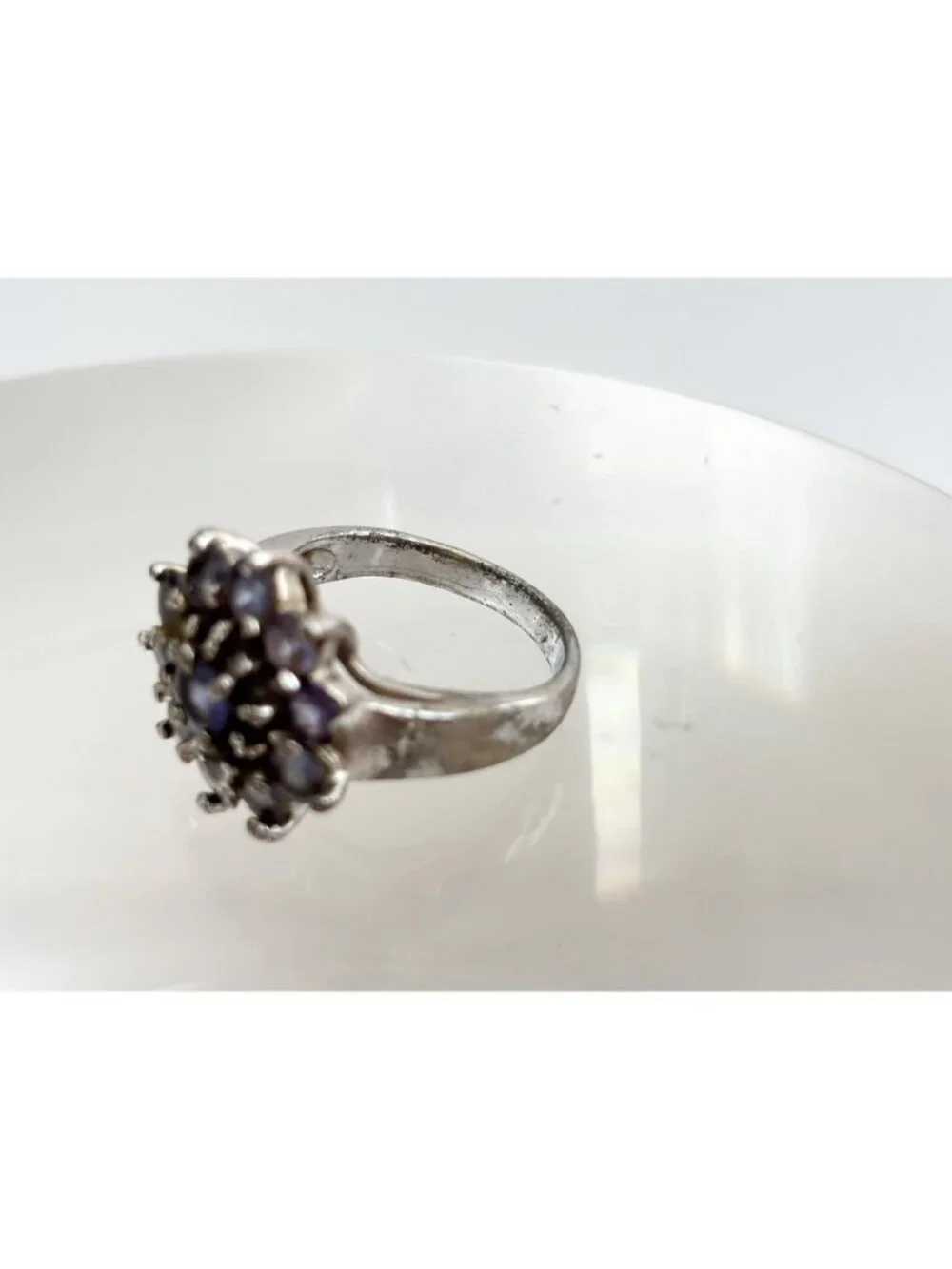 Tanzanite Cluster Gemstone Tapered Shank Sterling Silver 925 Vintage Ring - sz 7